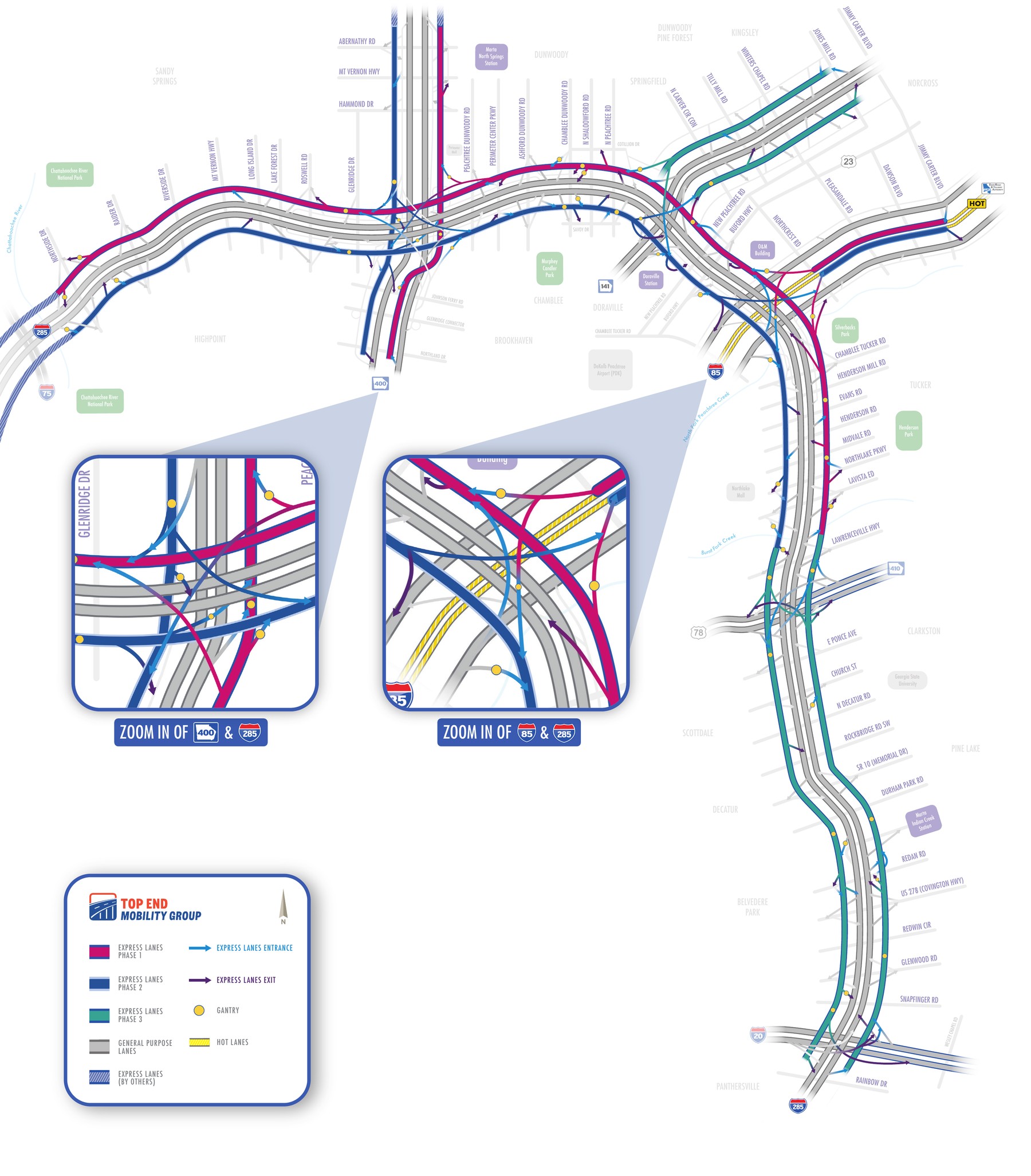 I-285 East Express Lane Corridor Map — full alignment